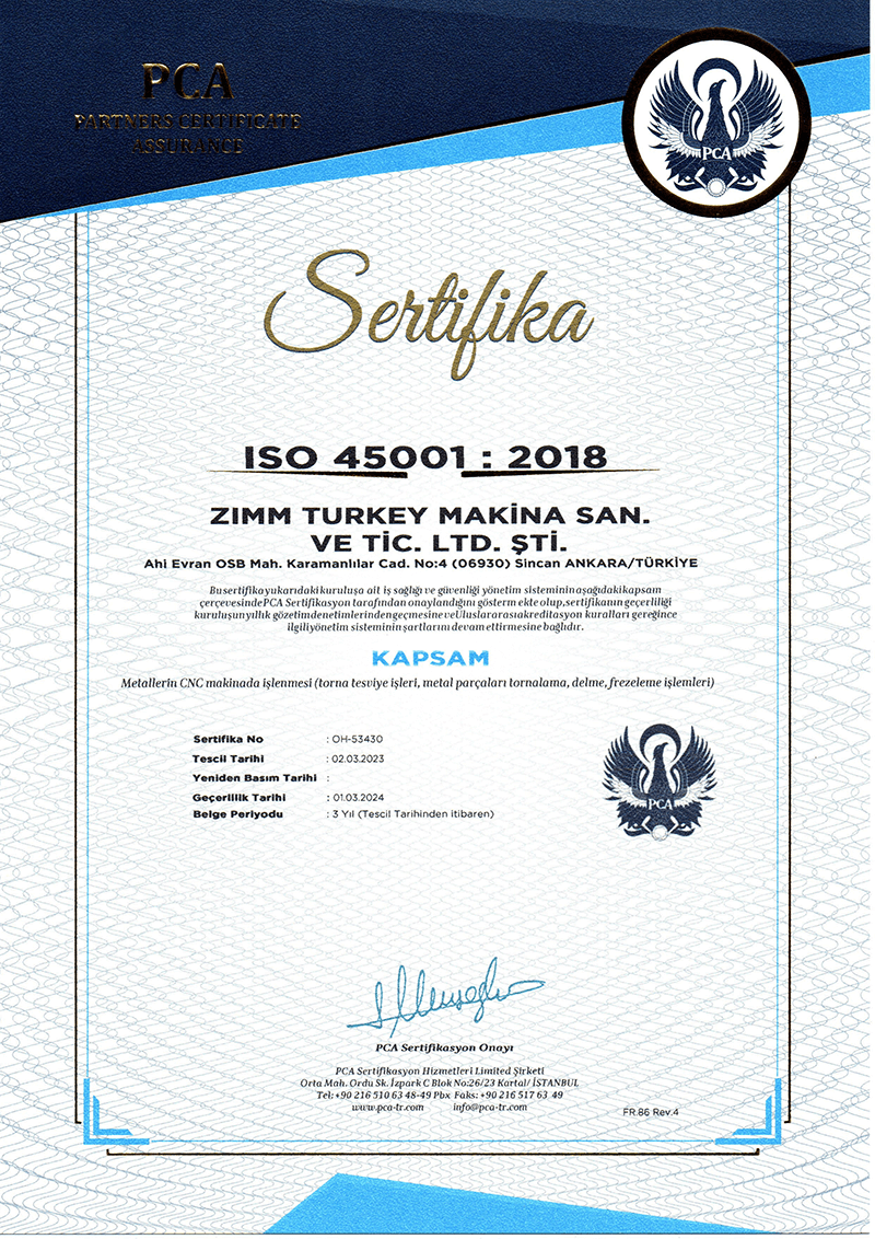 ZIMM Turkey | ISO 45001:2018
